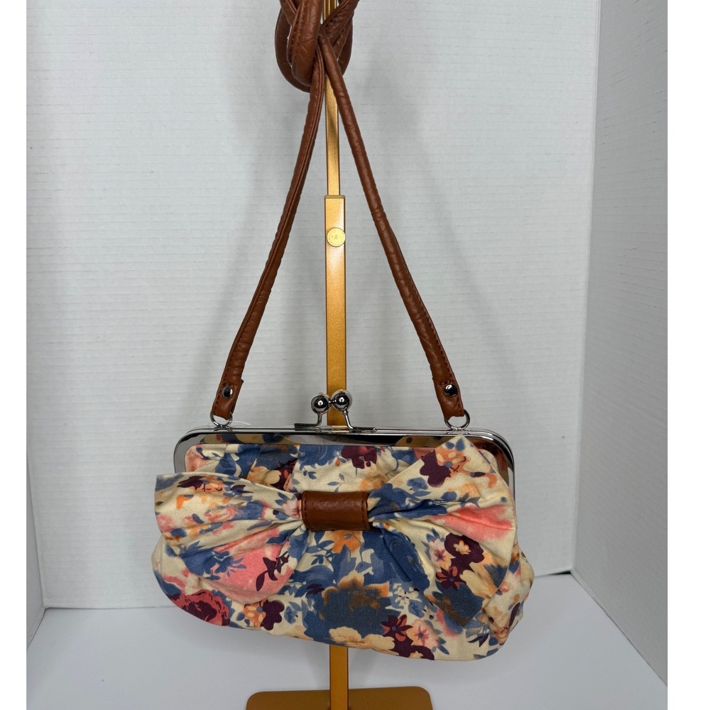 VTG American Eagle Floral Bow Handbag Crossbody Kiss Lock Cottagecor Shabby Chic